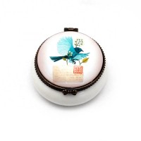 Wholesale Porcelain trinket box with metal border and custom bird printing