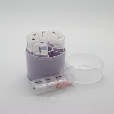 Travel portable plastic round one week pill box